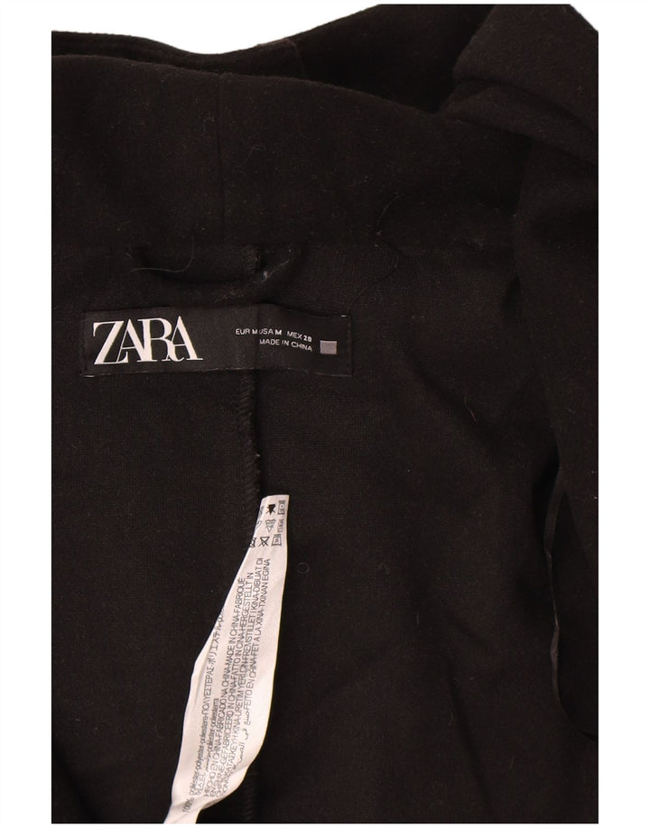 Zara Womens Hooded Open Overcoat UK 14 Medium Black Polyester