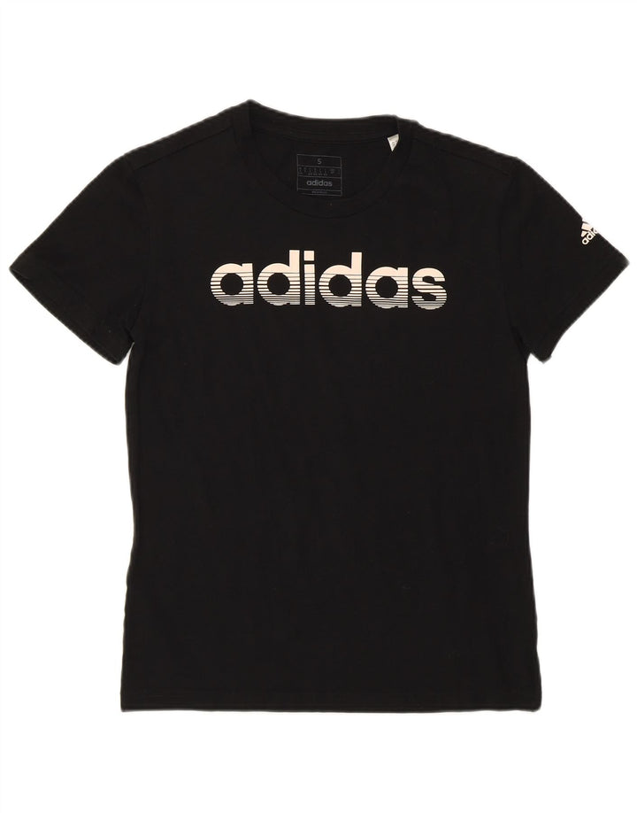 ADIDAS Womens Graphic T-Shirt Top UK 8/10 Small Black Cotton