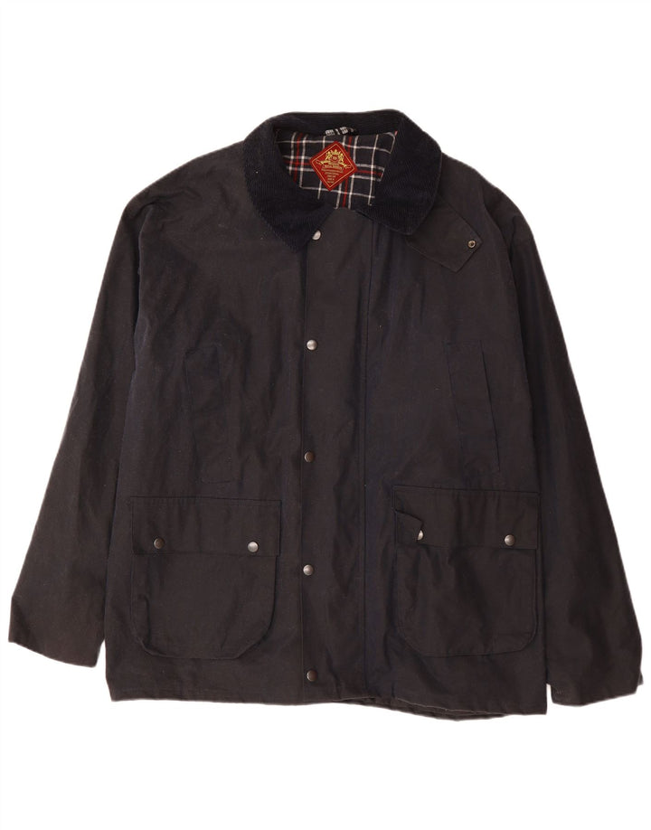 ROYAL SPENCER Mens Loose Fit Waxed Cotton Jacket UK 42 XL Navy Blue Cotton