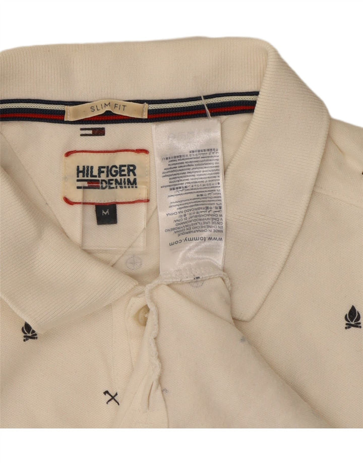 TOMMY HILFIGER Mens Graphic Slim Fit Polo Shirt Medium Off White Cotton