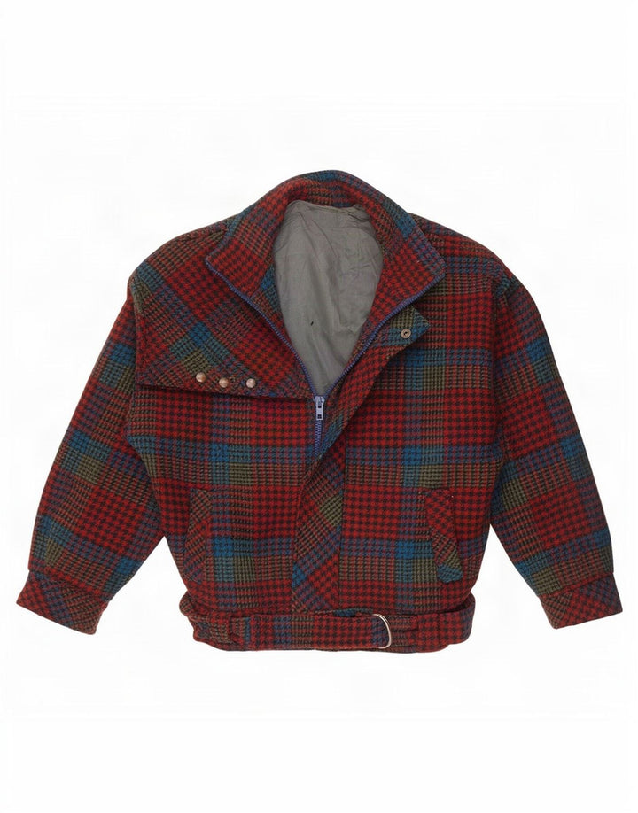 Vintage Womens Bomber Jacket UK 10 Small Red Houndstooth