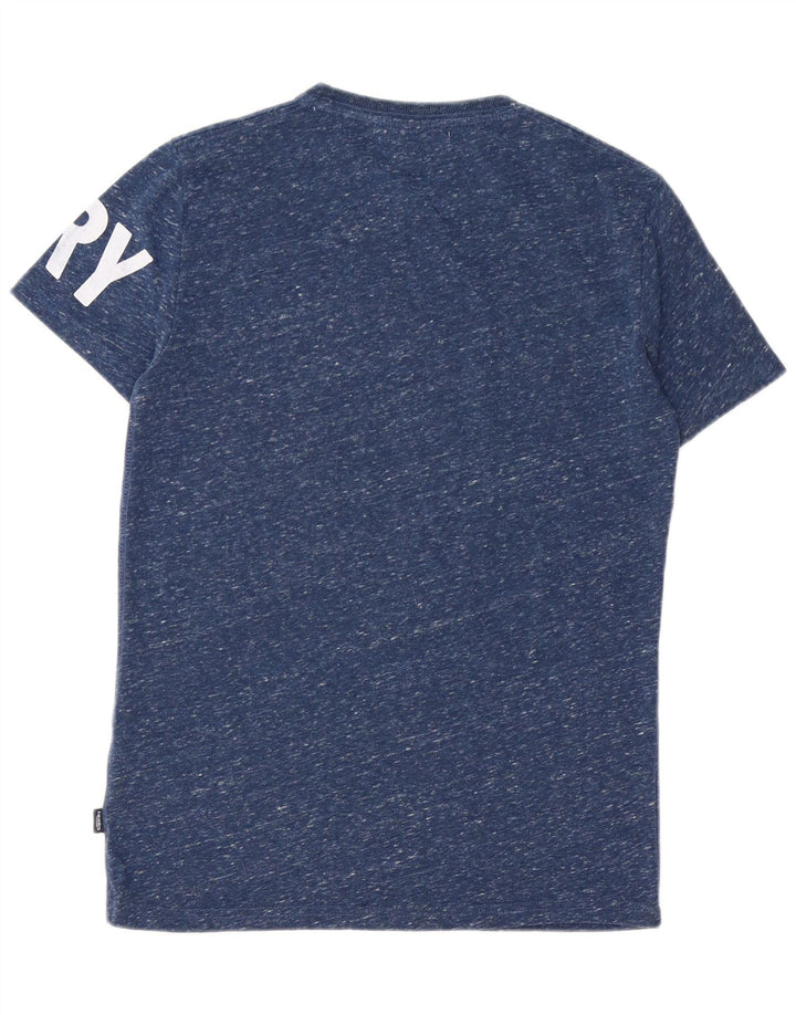 SUPERDRY Mens Graphic T-Shirt Top Small Navy Blue Flecked Cotton