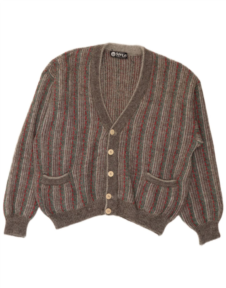 Vintage Mens Cardigan Sweater Large Grey Striped