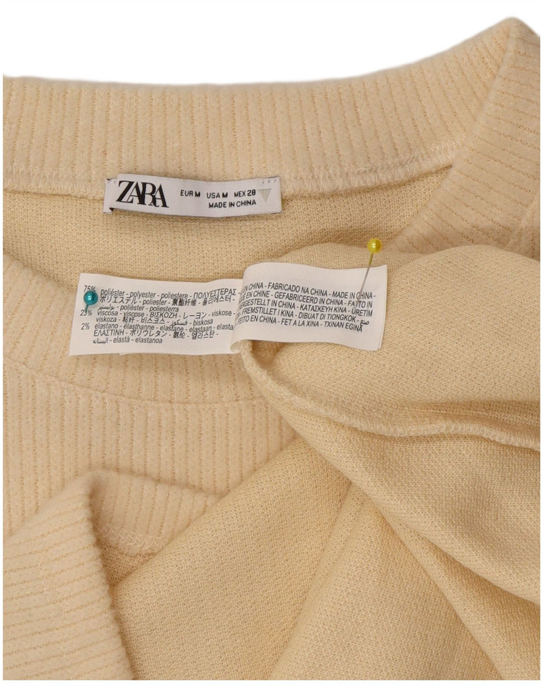 Zara Womens Top Long Sleeve UK 14 Medium Beige Polyester