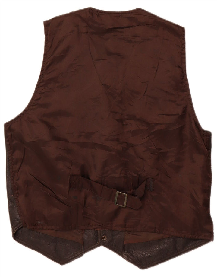 Vintage Mens Leather Waistcoat Medium Brown