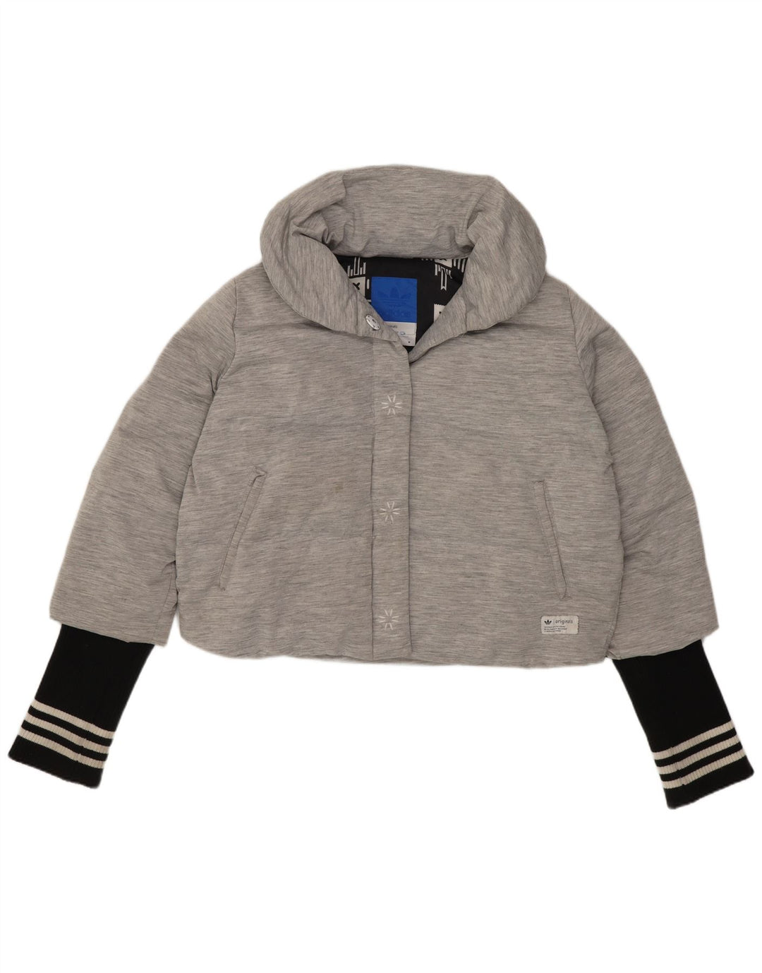 Adidas Womens Crop Padded Jacket UK 14 Medium Grey Colourblock Polyamide