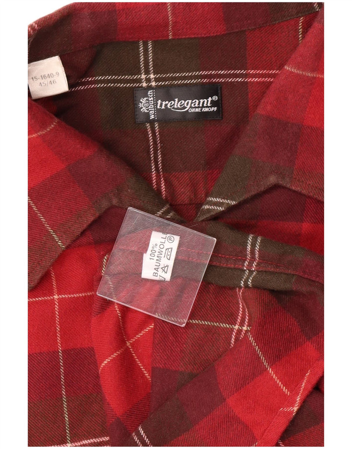 Walbusch Mens Flannel Shirt Size 45/46 XL Red Plaid Cotton Classic