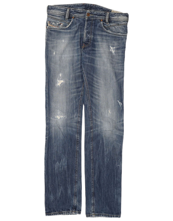 Diesel Mens Iakop Distressed Slim Tapered Jeans W29 L32 Blue Cotton