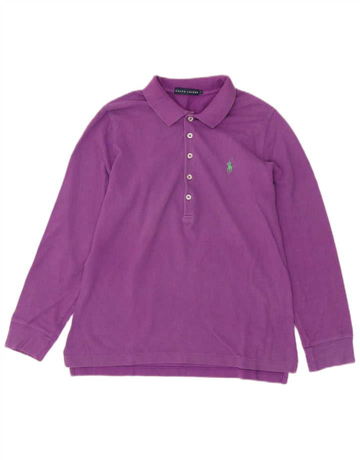 RALPH LAUREN Womens Long Sleeve Polo Shirt UK 16 Large Purple Cotton