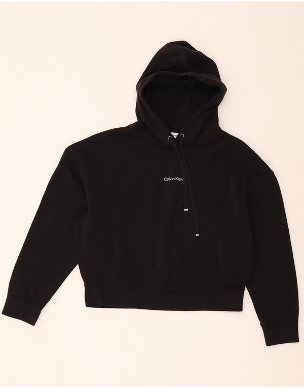 Calvin Klein Womens Oversized Crop Hoodie Jumper UK 14 Medium Black Cotton