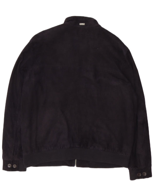 Christian Berg Mens Bomber Suede Jacket UK 46 3XL Navy Blue Leather