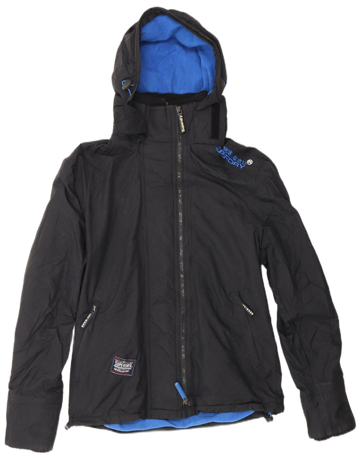 SUPERDRY Womens Windcheater Hooded Windbreaker Jacket UK 14 Medium Black