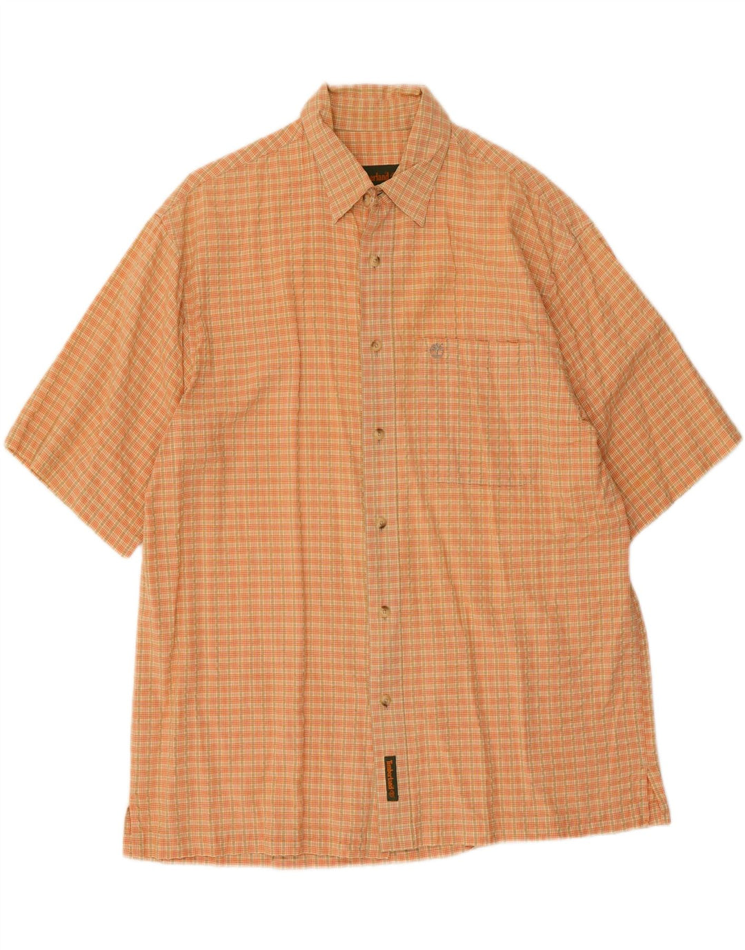 Timberland Mens Short Sleeve Shirt Medium Orange Check Cotton