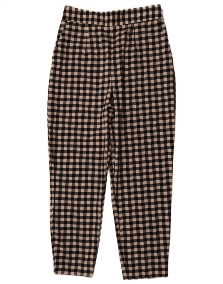 ZARA Womens Tapered Chino Trousers Medium W28 L26 Black Gingham Polyester