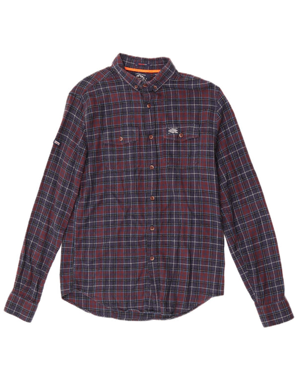 Superdry Mens Regular Fit Flannel Shirt Small Navy Blue Check Cotton