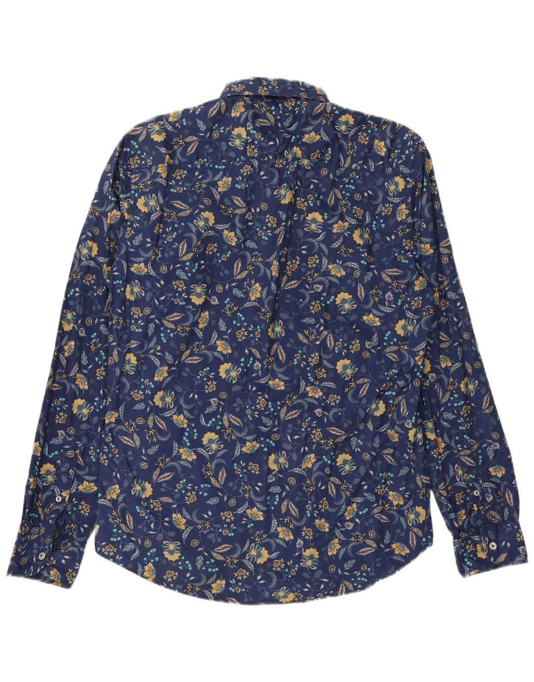 BENETTON Mens Slim Shirt Medium Navy Blue Floral