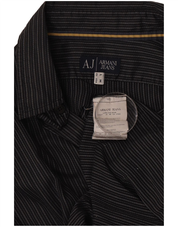 Armani Jeans Mens Shirt Medium Grey Striped Cotton