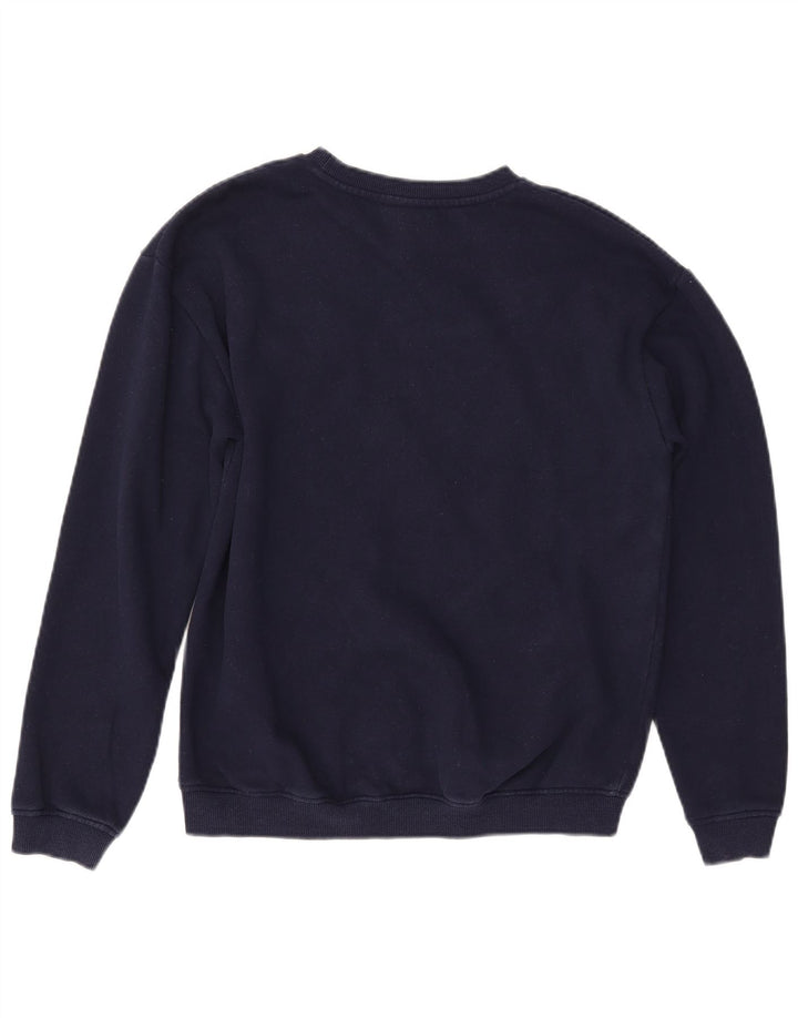 ELLESSE Womens Graphic Sweatshirt Jumper UK 12 Medium Navy Blue Cotton