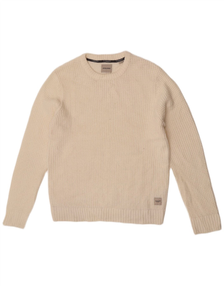 Jack & Jones Mens Crew Neck Jumper Sweater Large White Acrylic