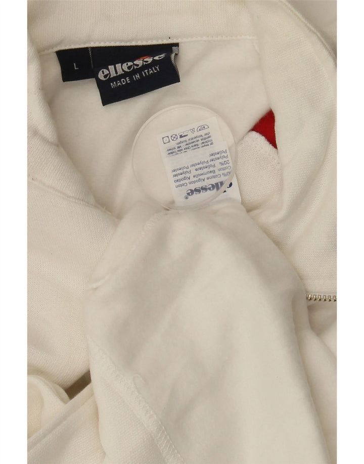 ELLESSE Mens Zip Neck Sweatshirt Jumper Large White Cotton