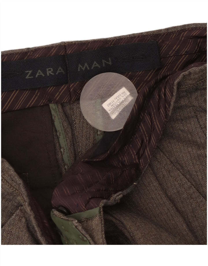 Zara Mens Straight Suit Trousers W36 L31  Grey Herringbone Cotton