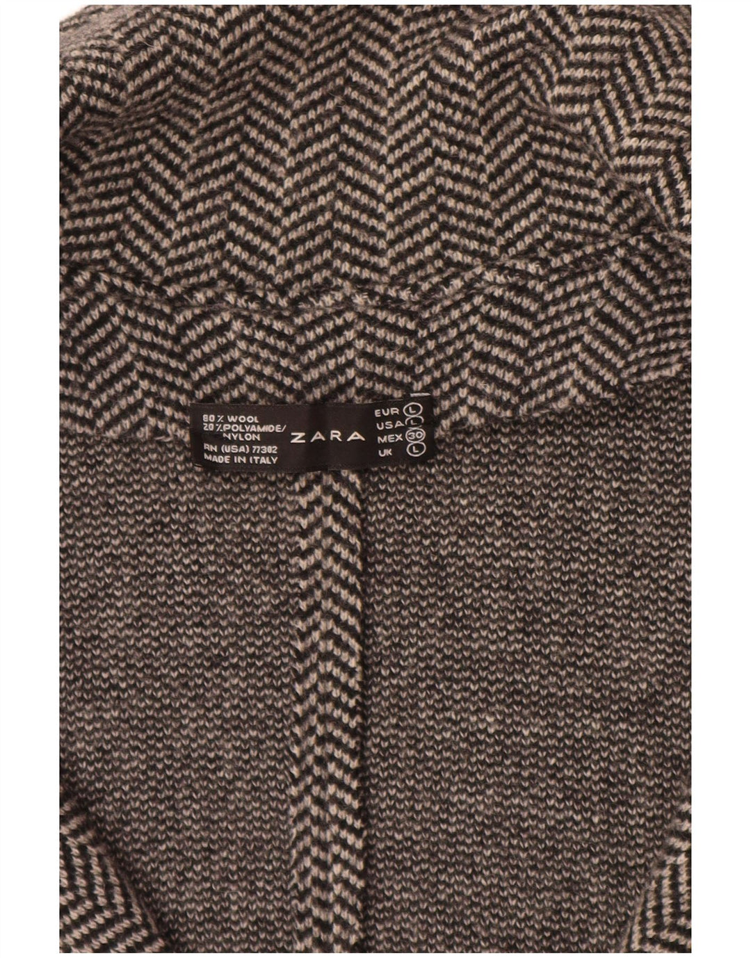 ZARA Womens Knit Blazer Jacket UK 14 Large Grey Herringbone