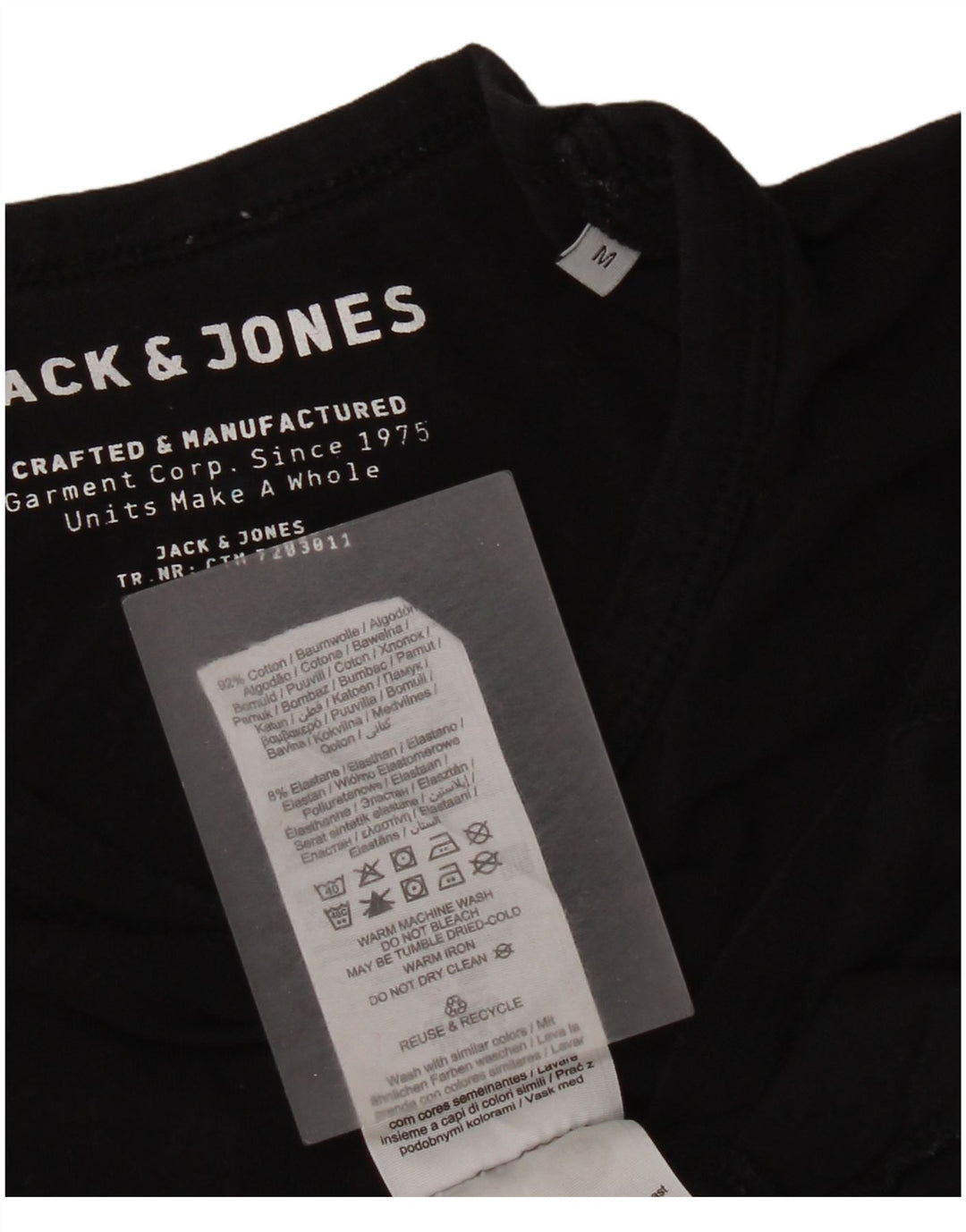 Jack & Jones Mens T-Shirt Top Medium Black Cotton