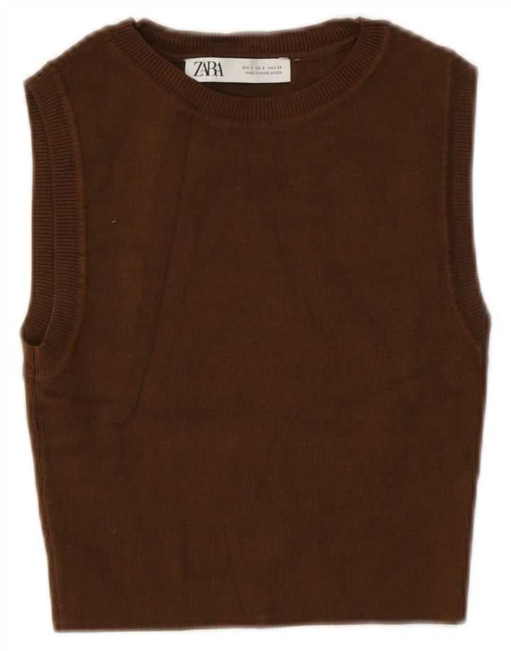 Zara Womens Crop Vest Tank Top UK 8 Small Brown
