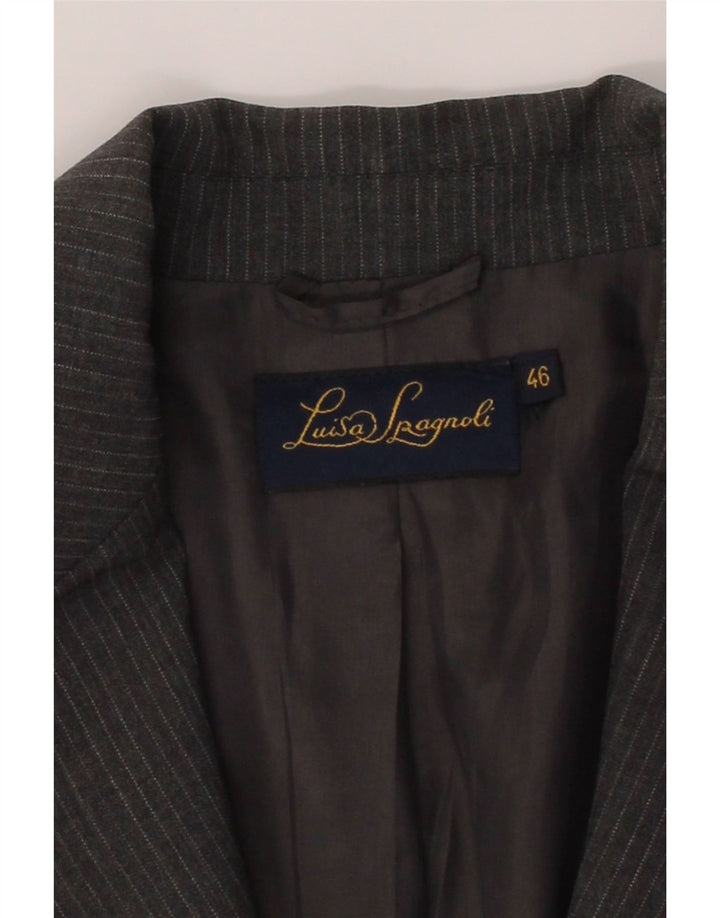 LUISA SPAGNOLI Womens 2 Button Blazer Jacket IT 46 Large Grey Pinstripe Vintage Luisa Spagnoli and Second-Hand Luisa Spagnoli from Messina Hembry 