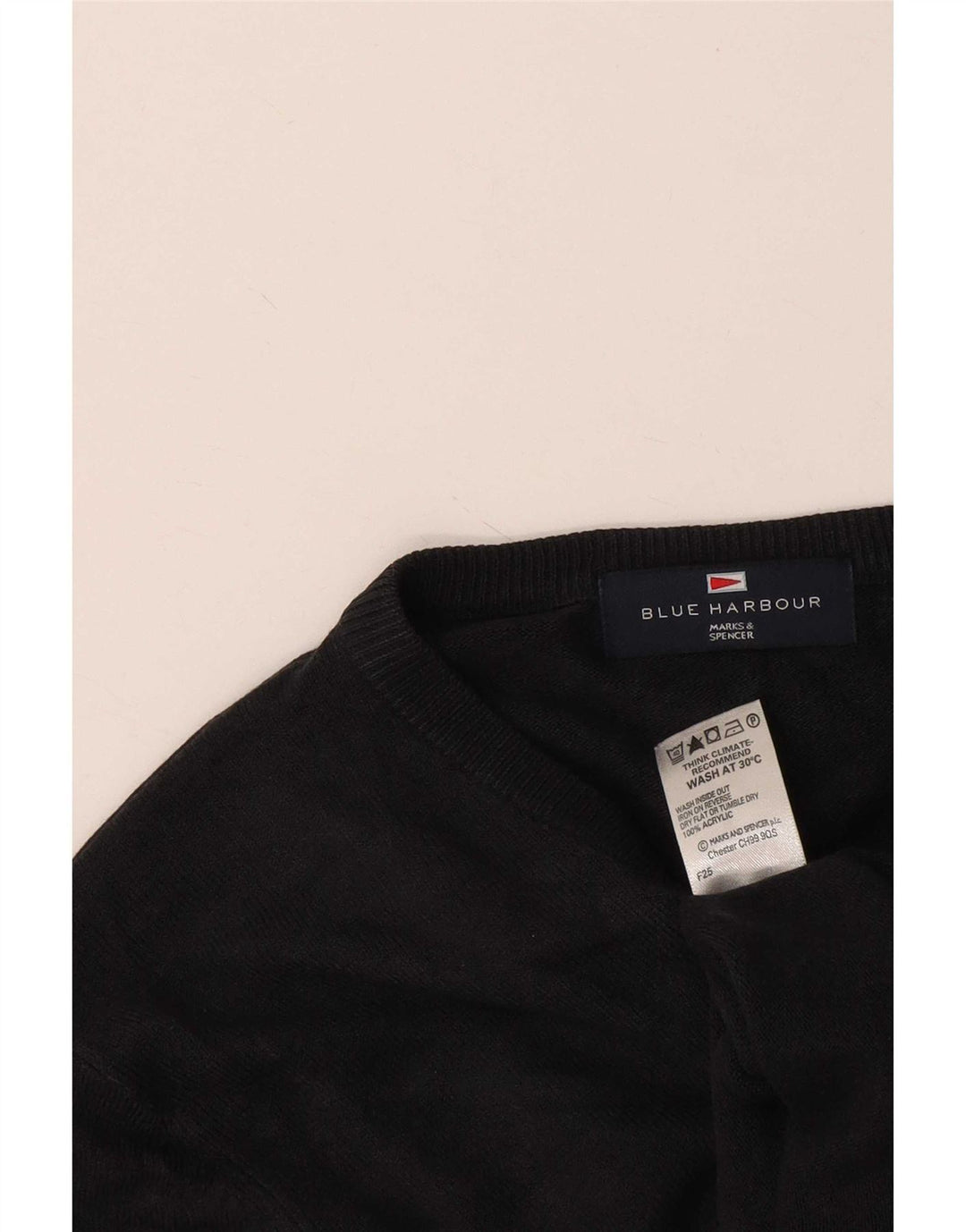Marks & Spencer Mens Blue Harbour V-Neck Jumper Sweater Small Black Acrylic