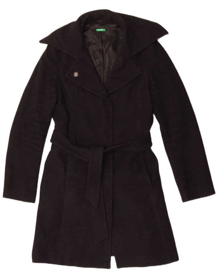 Benetton Womens Overcoat UK 14 Medium Black Wool
