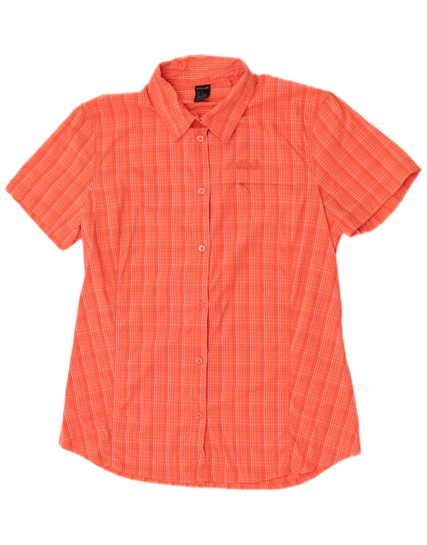 Jack Wolfskin Womens Short Sleeve Shirt UK 12 Medium Orange Check Polyamide