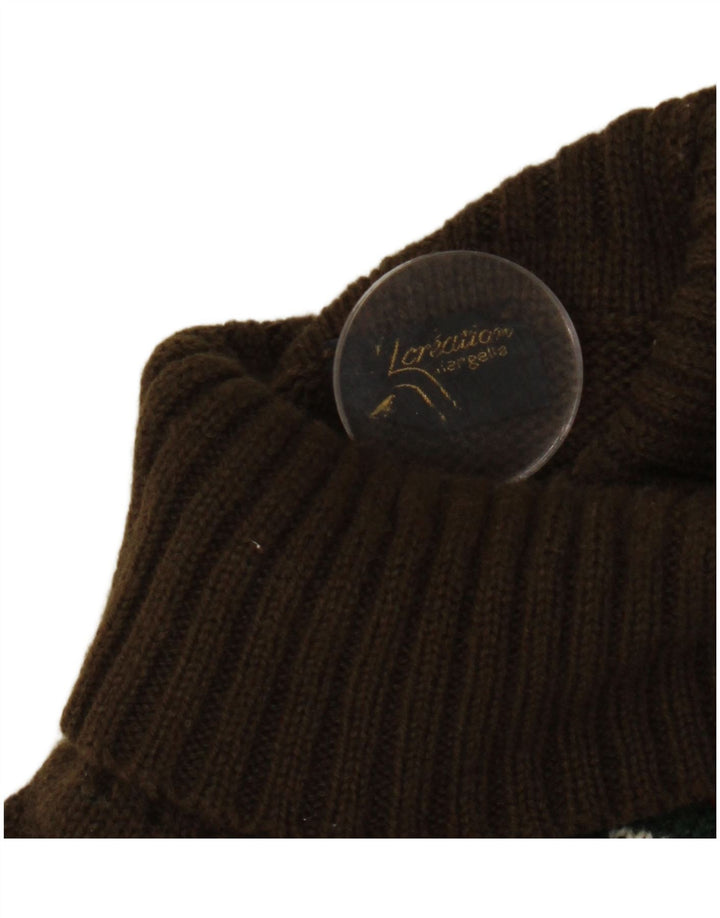 VINTAGE Mens Roll Neck Jumper Sweater Small Khaki Fair Isle