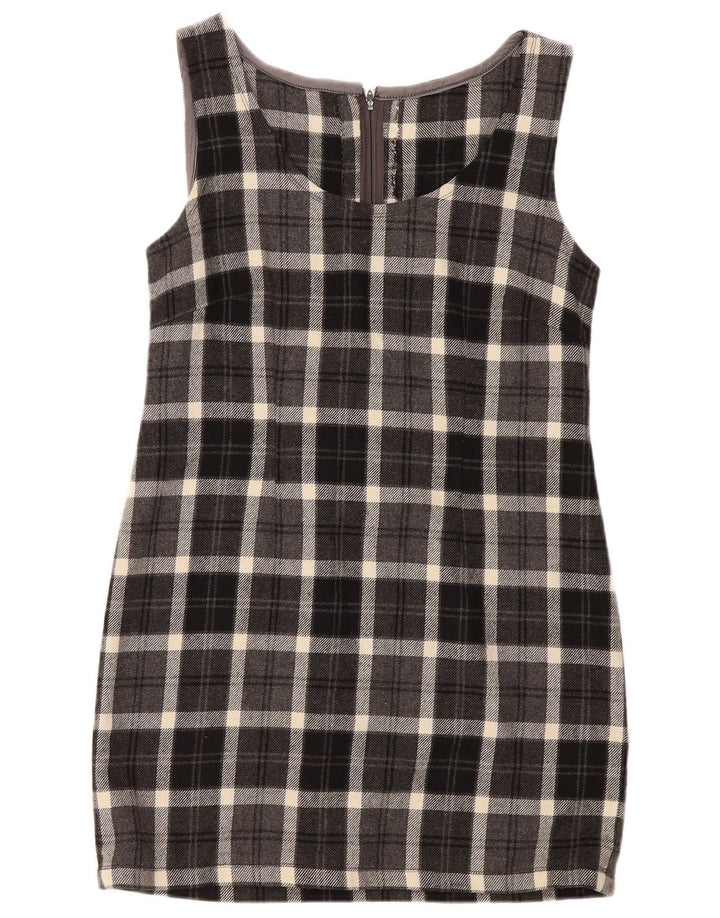 Vintage Womens Sleeveless Sheath Dress UK 12 Medium Grey Check