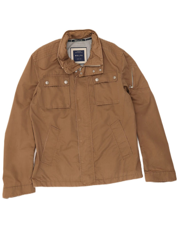 Belfe Mens Utility Jacket UK 42 XL Beige Cotton