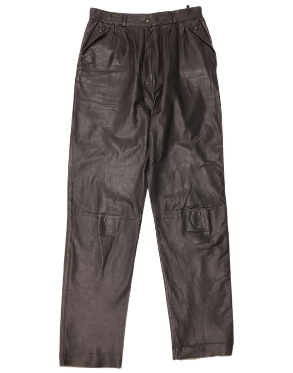 Vintage Womens Straight Leather Trousers IT 44 Medium W26 L31 Black Leather