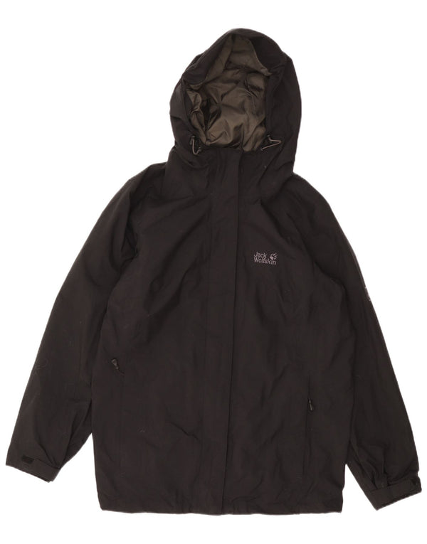JACK WOLFSKIN Womens Hooded Rain Jacket UK 18/20 XL Black Polyamide