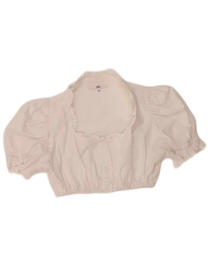 Country Womens Crop Short Sleeve Blouse Top EU 36 Small White Polyester
