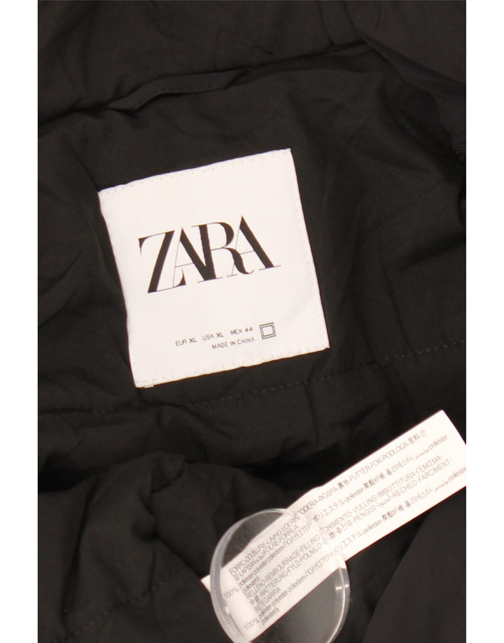 Zara Mens Hooded Bomber Jacket UK 42 XL Black Polyester