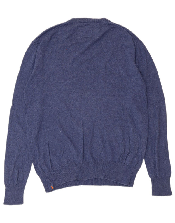 Superdry Mens V-Neck Jumper Sweater Large Blue Cotton