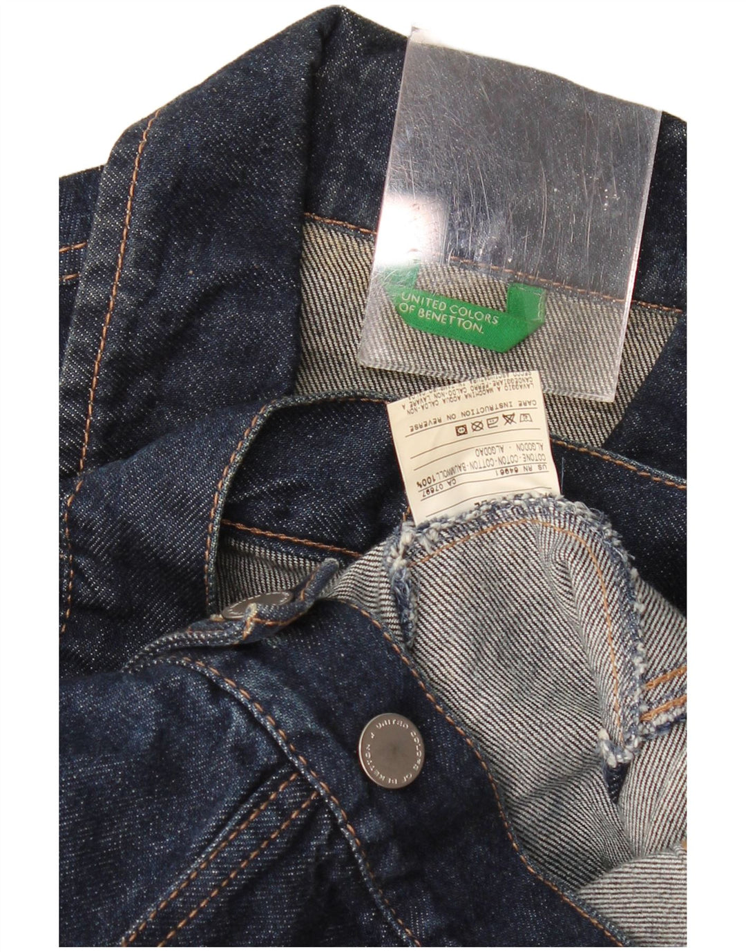 BENETTON Womens Crop Denim Jacket UK 12 Medium Navy Blue Cotton