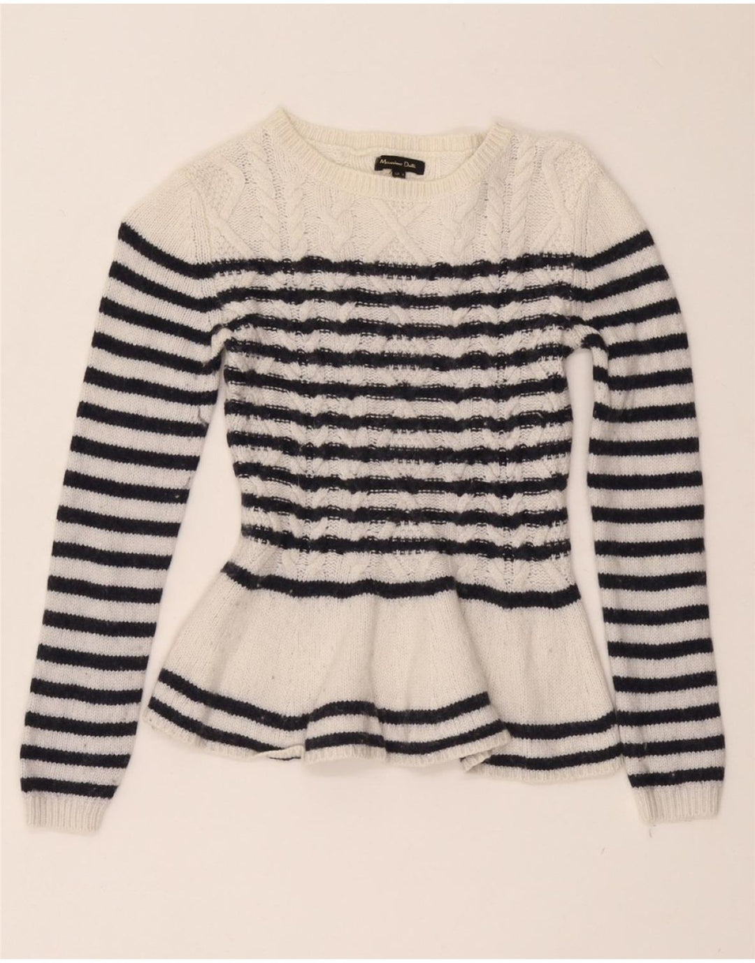 MASSIMO DUTTI Womens Fitted Boat Neck Jumper Sweater UK 8 Small White