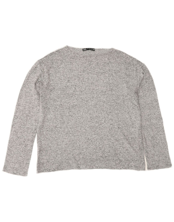 Zara Womens Top Long Sleeve UK 10 Small Grey Flecked Viscose