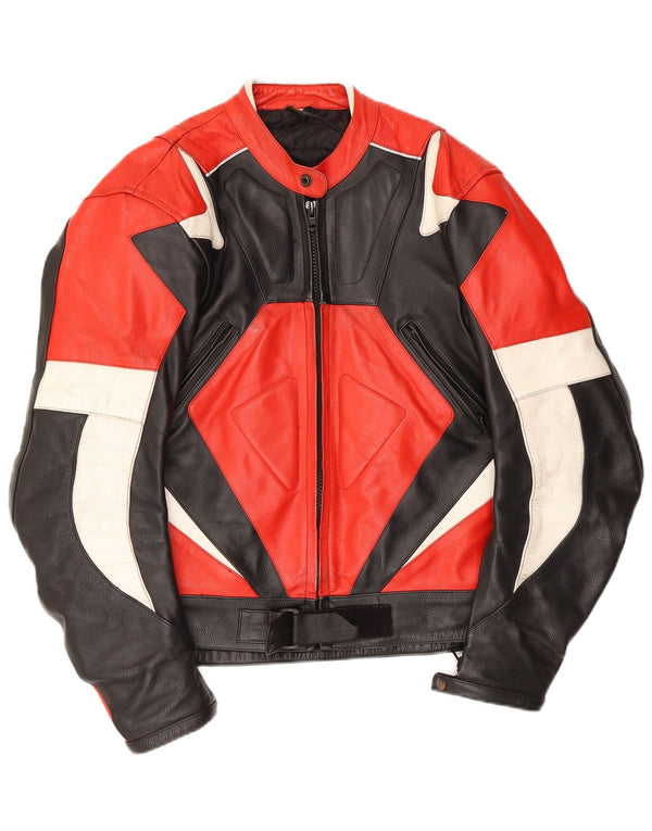 Vintage Mens Leather Racer Jacket UK 40 Large Multicoloured Colourblock