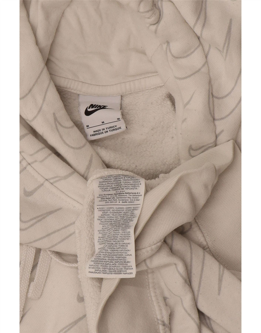 Nike Mens Graphic Hoodie Jumper Medium Off White Cotton