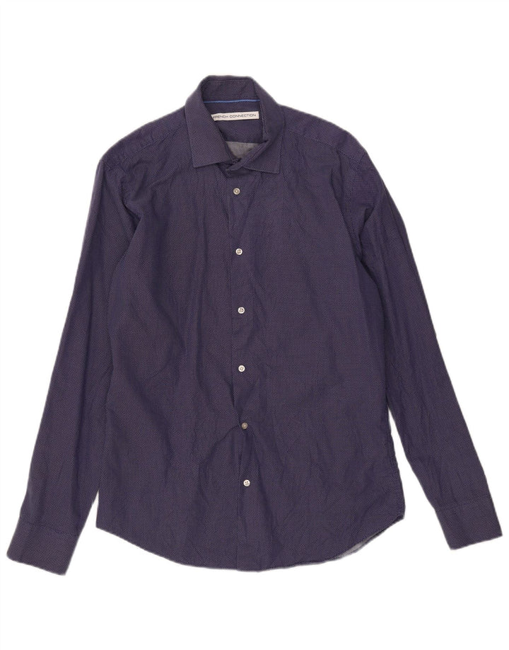 French Connection Mens Shirt Size 15 1/2 Medium Navy Blue Geometric Cotton