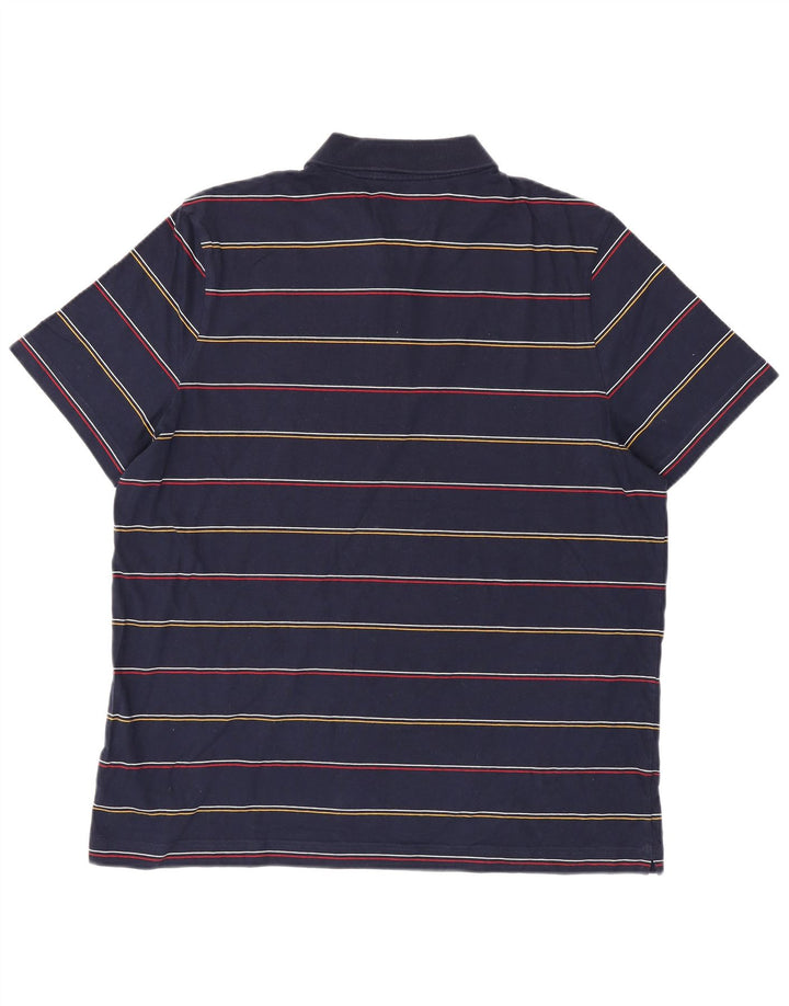 LACOSTE Mens Polo Shirt Size 7 2XL Navy Blue Striped Cotton