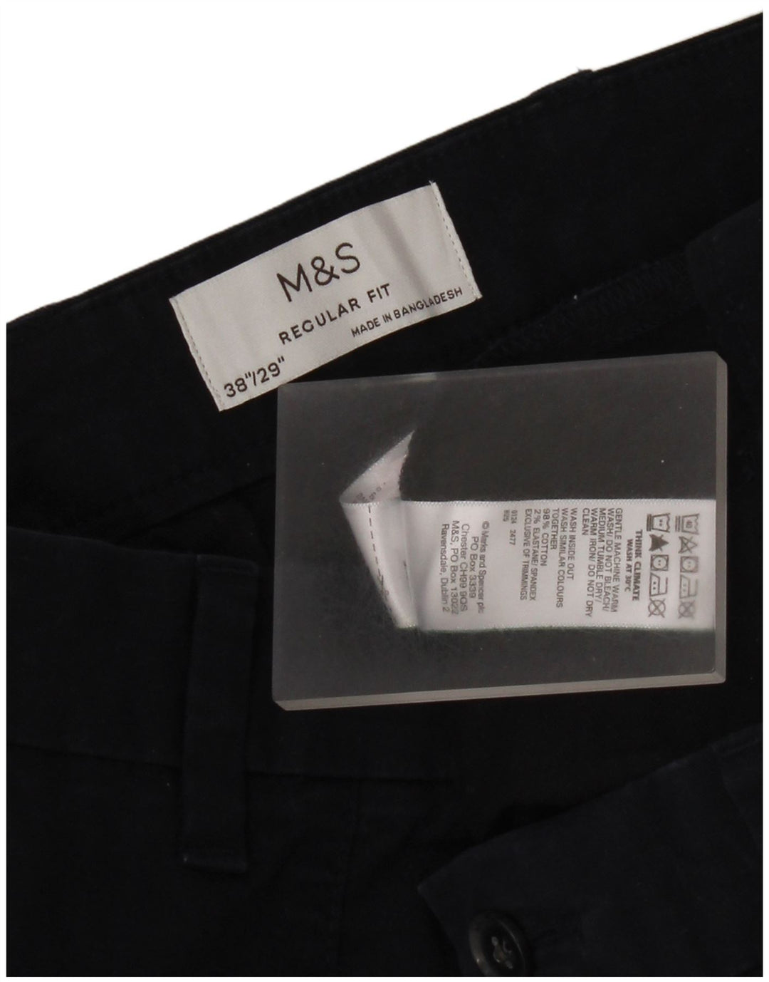 Marks & Spencer Mens Regular Fit Straight Chino Trousers W38 L29 Navy Blue