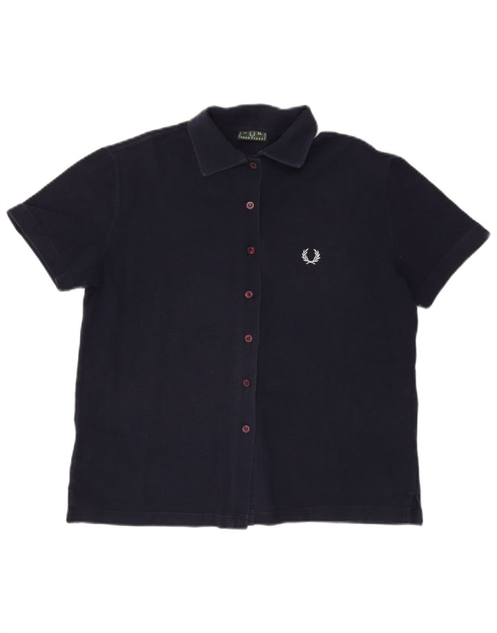 FRED PERRY Womens Short Sleeve Shirt UK 18 XL Navy Blue Cotton