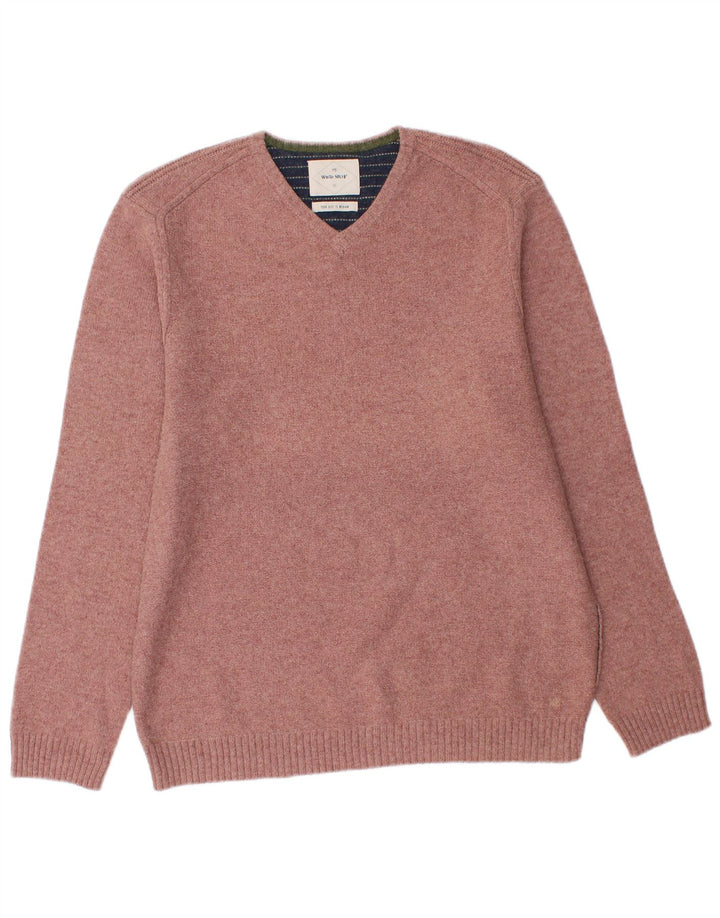 White Stuff Mens V-Neck Jumper Sweater Medium Pink Lambswool